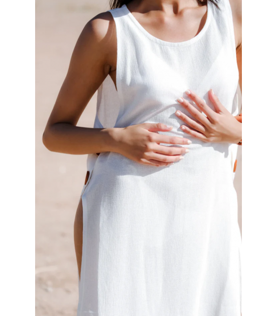 ZALLESHOP HANDMADE ORGANIC FASHION GROUP HANNA %100 Pamuk Kızıl Kahve Örgü Detaylı ElbiseWOMEN'S CLOTHING