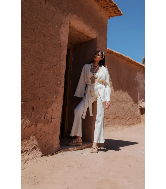 ZALLESHOP HANDMADE ORGANIC FASHION GROUP HANNA %100 Pamuk Kızıl Kahve Örgü Detaylı ElbiseWOMEN'S CLOTHING