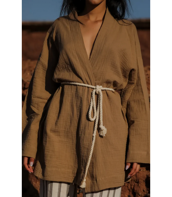 ZALLESHOP HANDMADE ORGANIC FASHION GROUP HANNA %100 Pamuk Kızıl Kahve Örgü Detaylı ElbiseWOMEN'S CLOTHING