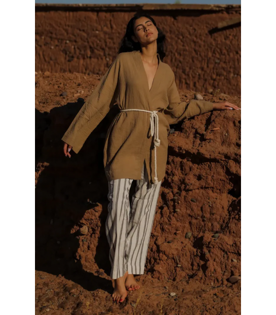 ZALLESHOP HANDMADE ORGANIC FASHION GROUP HANNA %100 Pamuk Kızıl Kahve Örgü Detaylı ElbiseWOMEN'S CLOTHING