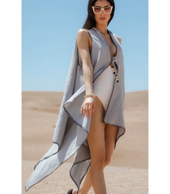 ZALLESHOP HANDMADE ORGANIC FASHION GROUPNORA 100% Cotton Gray Sleeveless KimonoWOMEN'S CLOTHING