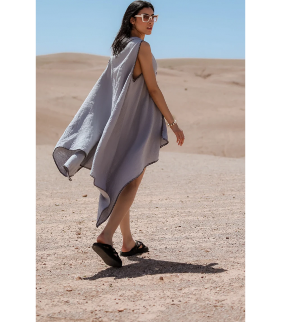 ZALLESHOP HANDMADE ORGANIC FASHION GROUPNORA 100% Cotton Gray Sleeveless KimonoWOMEN'S CLOTHING