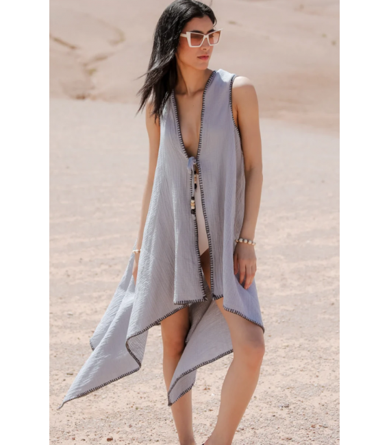 ZALLESHOP HANDMADE ORGANIC FASHION GROUPNORA 100% Cotton Gray Sleeveless KimonoWOMEN'S CLOTHING