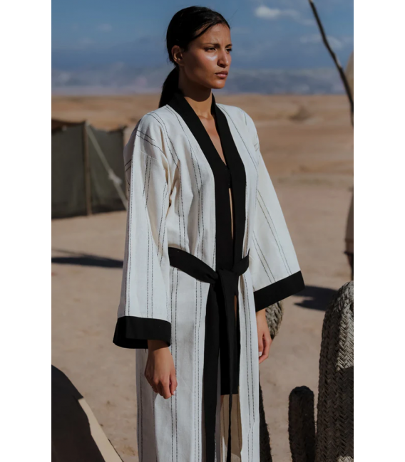 ZALLESHOP HANDMADE ORGANIC FASHION GROUPMEKNES Cotton Linen Ecru Long KimonoWOMEN'S CLOTHING