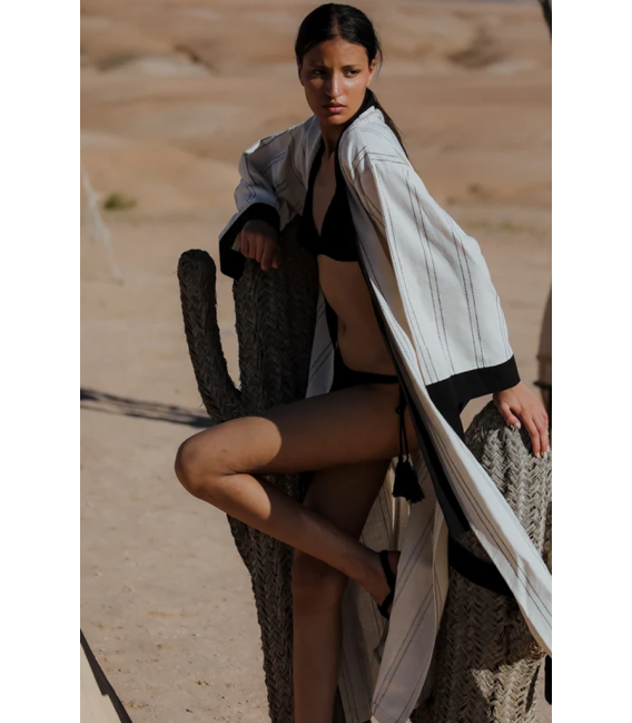 ZALLESHOP HANDMADE ORGANIC FASHION GROUPMEKNES Cotton Linen Ecru Long KimonoWOMEN'S CLOTHING