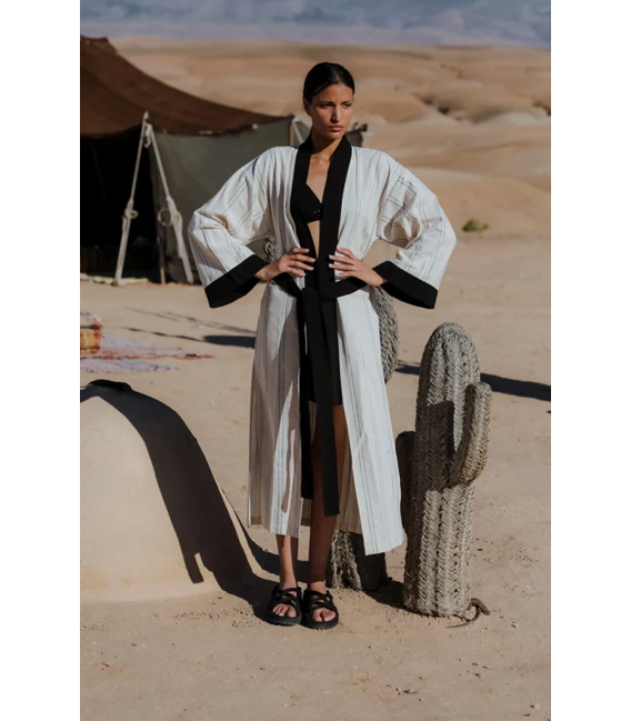 ZALLESHOP HANDMADE ORGANIC FASHION GROUPMEKNES Cotton Linen Ecru Long KimonoWOMEN'S CLOTHING