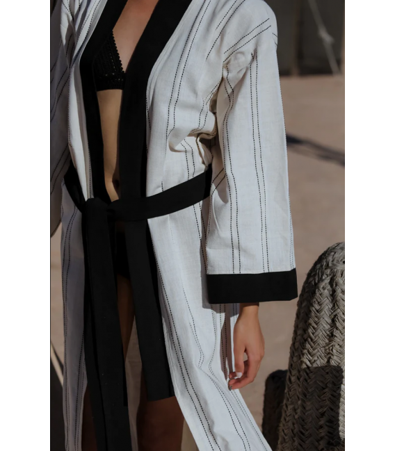 ZALLESHOP HANDMADE ORGANIC FASHION GROUPMEKNES Cotton Linen Ecru Long KimonoWOMEN'S CLOTHING