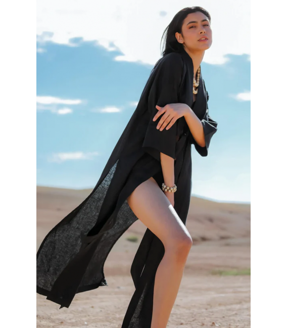 ZALLESHOP HANDMADE ORGANIC FASHION GROUPGHIZLANE Linen Black Long KimonoWOMEN'S CLOTHING