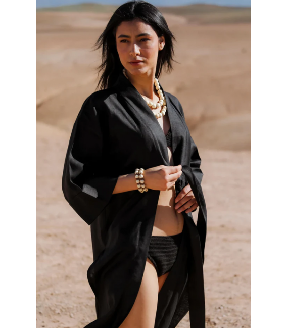 ZALLESHOP HANDMADE ORGANIC FASHION GROUPGHIZLANE Linen Black Long KimonoWOMEN'S CLOTHING