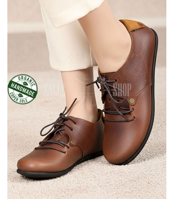 ZALLESHOP HANDMADE ORGANIC FASHION GROUP Women Barefoot Sneakers ZL MONTANA brown organic leather shoesFEMMES