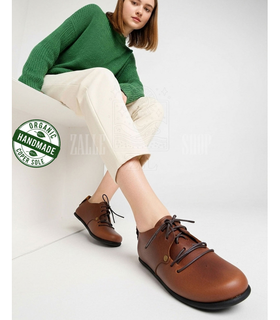 ZALLESHOP HANDMADE ORGANIC FASHION GROUP Women Barefoot Sneakers ZL MONTANA brown organic leather shoesFEMMES