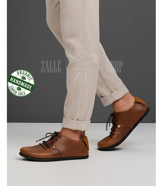 ZALLESHOP HANDMADE ORGANIC FASHION GROUP Men Barefoot Sneakers ZL MONTANA brown organic leather shoesUOMINI