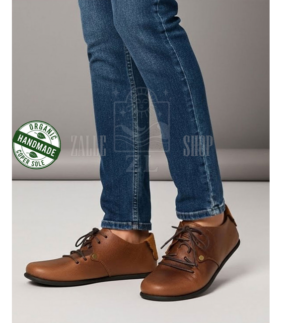 ZALLESHOP HANDMADE ORGANIC FASHION GROUP Men Barefoot Sneakers ZL MONTANA brown organic leather shoesUOMINI