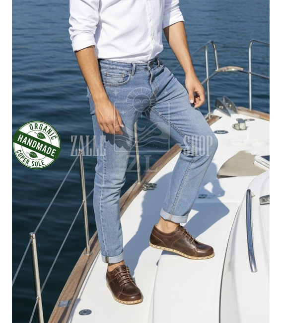 ZALLESHOP HANDMADE ORGANIC FASHION GROUPMen Barefoot Handmade Sneakers NB Brown organic leather shoesMEN