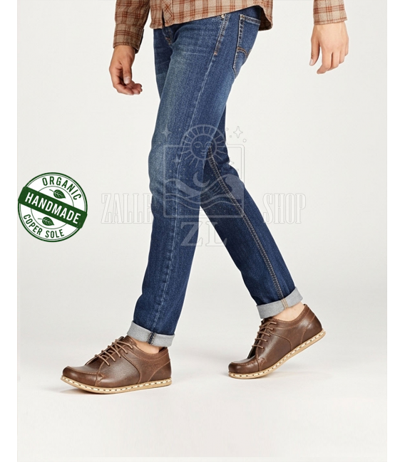 ZALLESHOP HANDMADE ORGANIC FASHION GROUPMen Barefoot Handmade Sneakers NB Brown organic leather shoesMEN