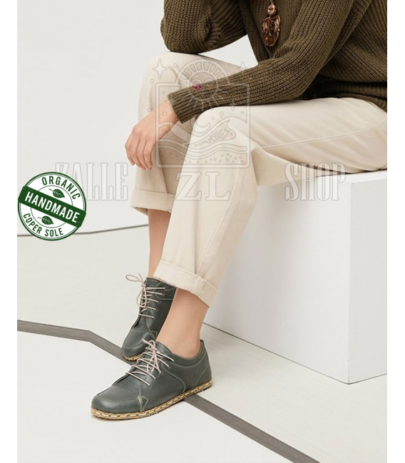 ZALLESHOP HANDMADE ORGANIC FASHION GROUPWomen Barefoot Sneakers Green organic leather shoesWOMEN