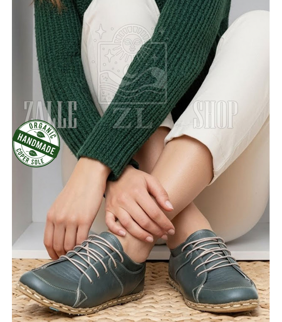 ZALLESHOP HANDMADE ORGANIC FASHION GROUPWomen Barefoot Sneakers Green organic leather shoesWOMEN