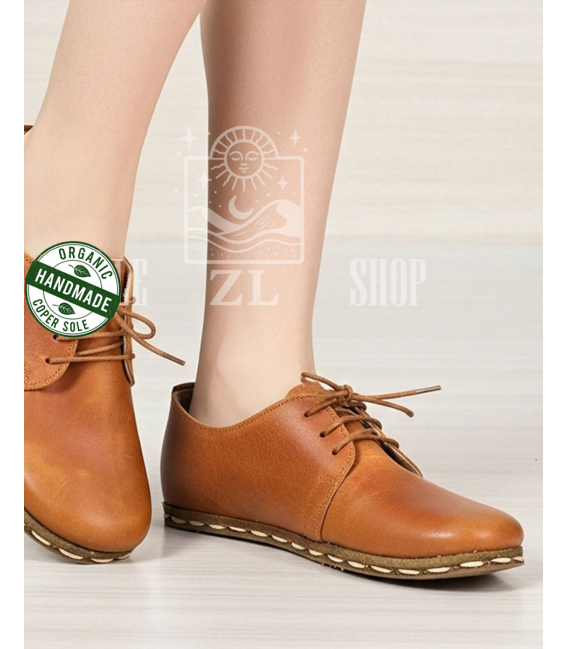 ZALLESHOP HANDMADE ORGANIC FASHION GROUPWomen Barefoot Sneakers Crazy Classic Brown organic leather shoesWOMEN