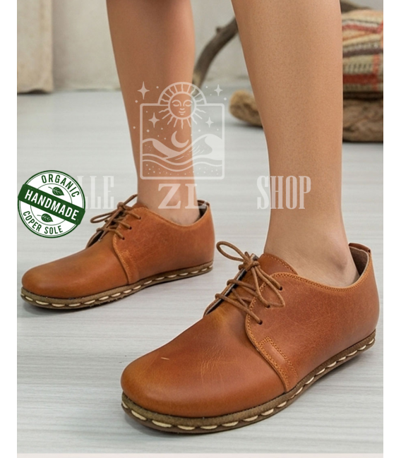 ZALLESHOP HANDMADE ORGANIC FASHION GROUPWomen Barefoot Sneakers Crazy Classic Brown organic leather shoesWOMEN