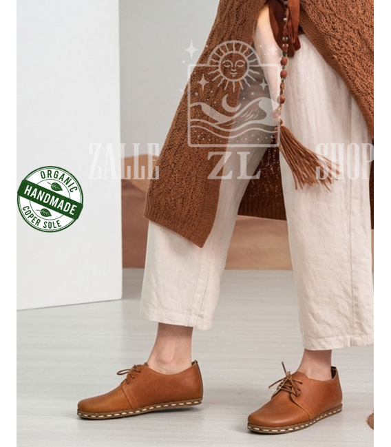 ZALLESHOP HANDMADE ORGANIC FASHION GROUPWomen Barefoot Sneakers Crazy Classic Brown organic leather shoesWOMEN