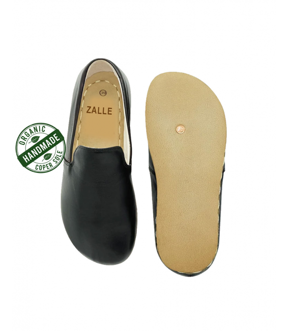 ZALLESHOP HANDMADE ORGANIC FASHION GROUPWomen Barefoot Black Classic organic leather shoesWOMEN