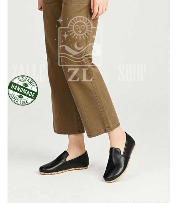 ZALLESHOP HANDMADE ORGANIC FASHION GROUPWomen Barefoot Black Classic organic leather shoesWOMEN