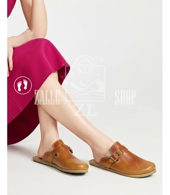 ZALLESHOP HANDMADE ORGANIC FASHION GROUP Women Barefoot Sneakers ZL MONTANA brown organic leather shoesPantofole